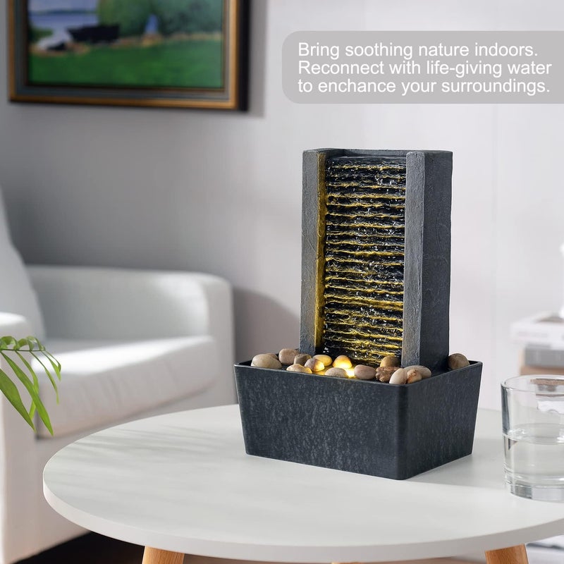 Haobos House Decorative Indoor Fountain Meditation Gurgling Water Fountain,Women Gift for Mom, Home/Office Decor with Led Light/Cobbles(180041A) - Image 3